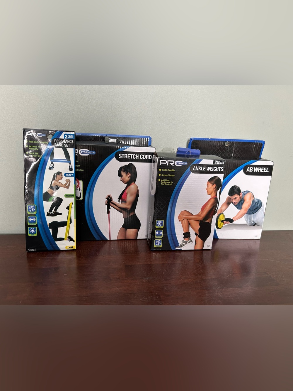 Pro Strength Home Gym Fitness Bundle Ab Wheel Bands Stretch Cord Ankle Weights